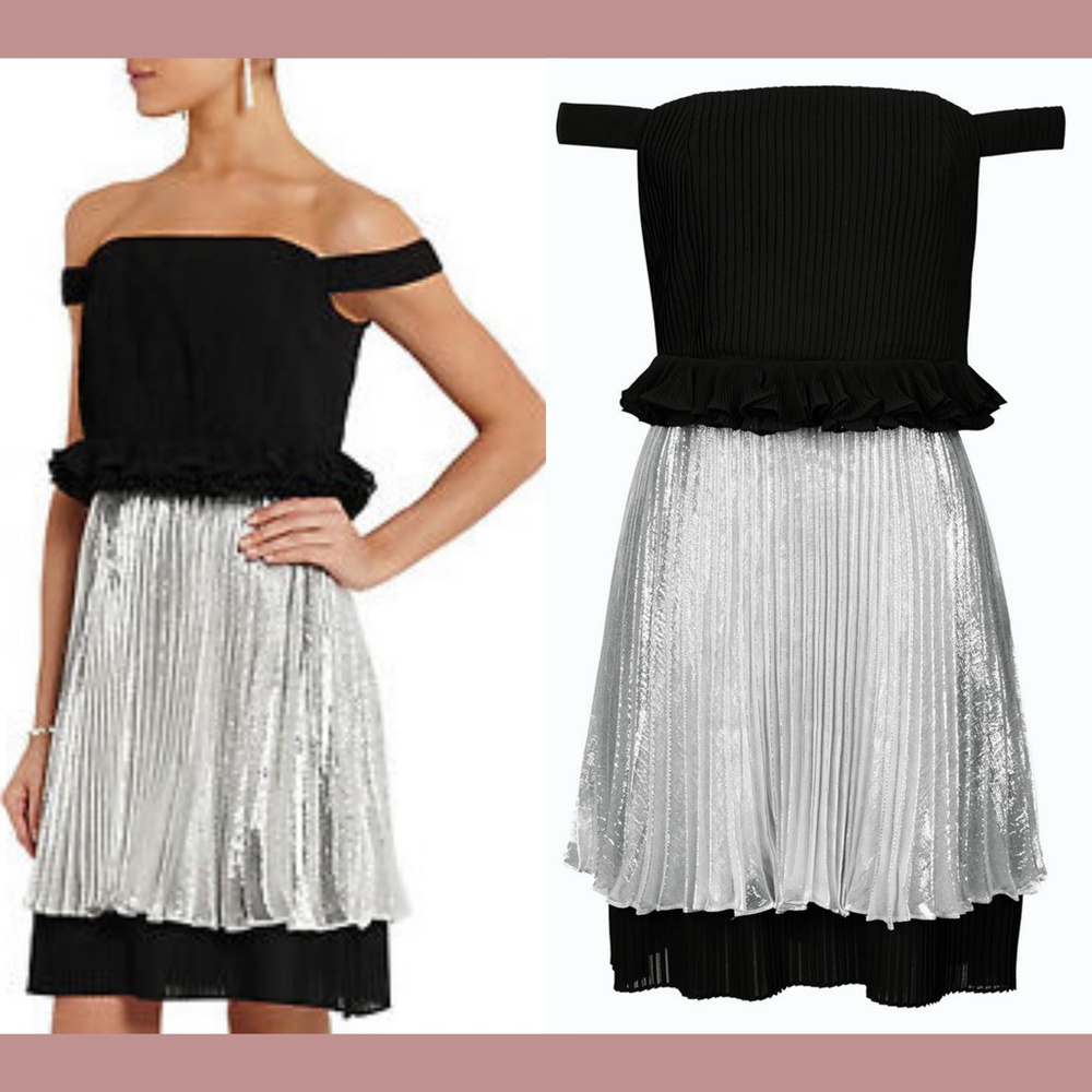 NWD TOPSHOP Unique‎ Metallic Pleated Dress Silver/Black [SZ 2 US ] #M396